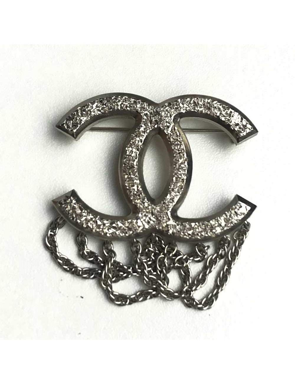Broche CHANEL argent chaînettes 