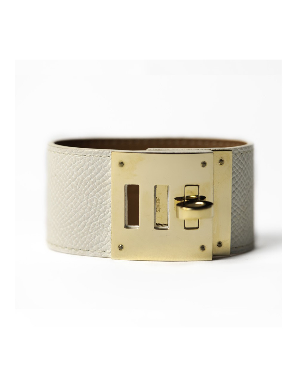 Bracelet HERMES Kelly Dog beige en cuir epsom