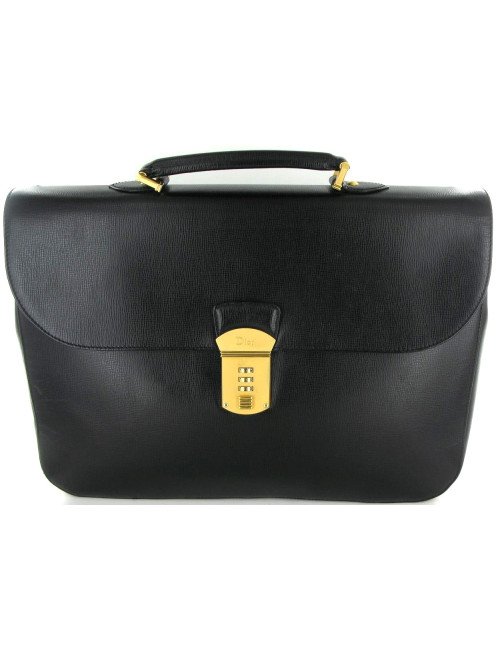 Malette CHRISTIAN DIOR en cuir noir et bijouterie métal doré