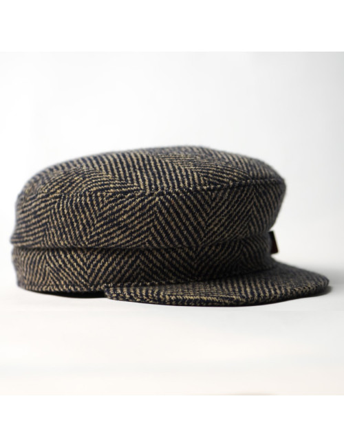 Béret CHANEL T57 chevrons beige et bleu