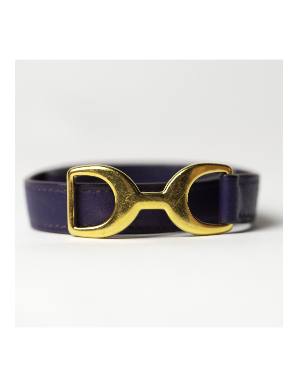 Bracelet HERMES Pavane double tour en cuir prune et mors doré