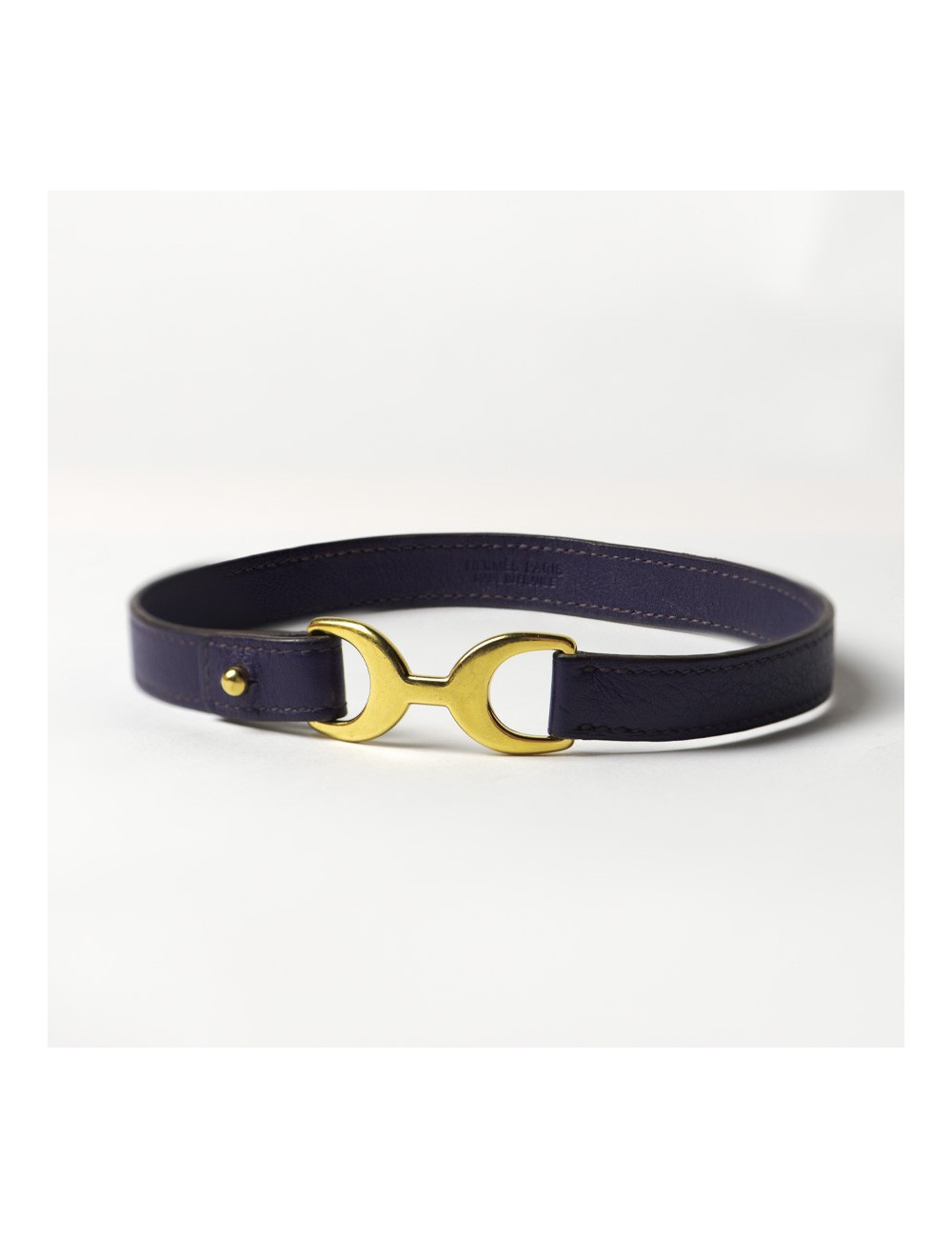 Bracelet HERMES Pavane double tour en cuir prune et mors doré