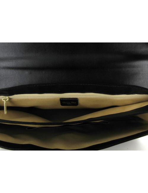 Malette CHRISTIAN DIOR en cuir noir et bijouterie métal doré