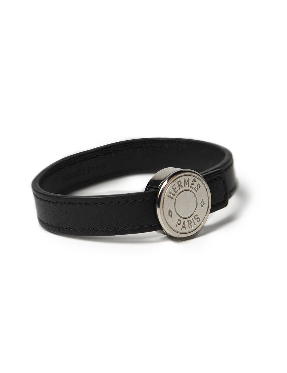 Bracelet Clou de selle HERMES cuir noir