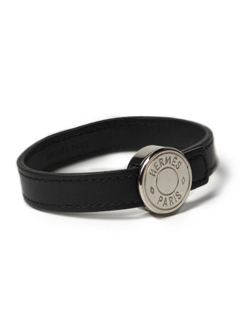 Bracelet Clou de selle HERMES cuir noir