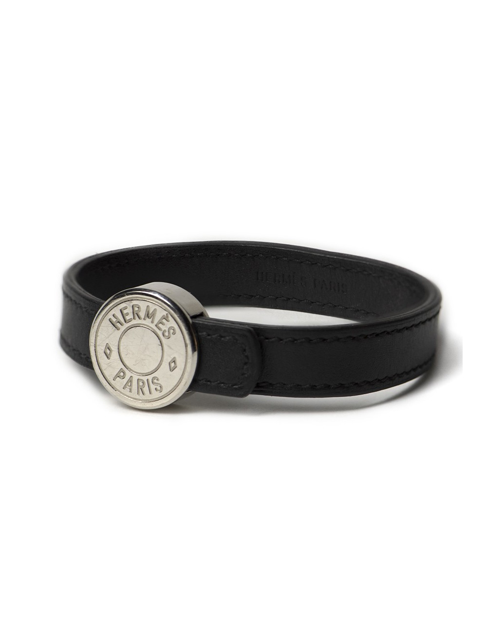 Bracelet Clou de selle HERMES cuir noir