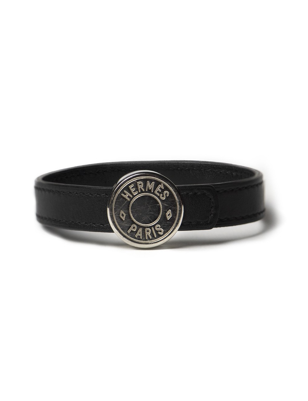 Bracelet Clou de selle HERMES cuir noir