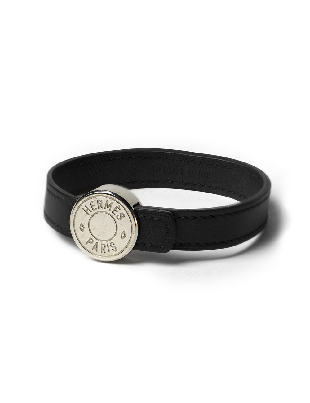 Bracelet Clou de selle HERMES cuir noir