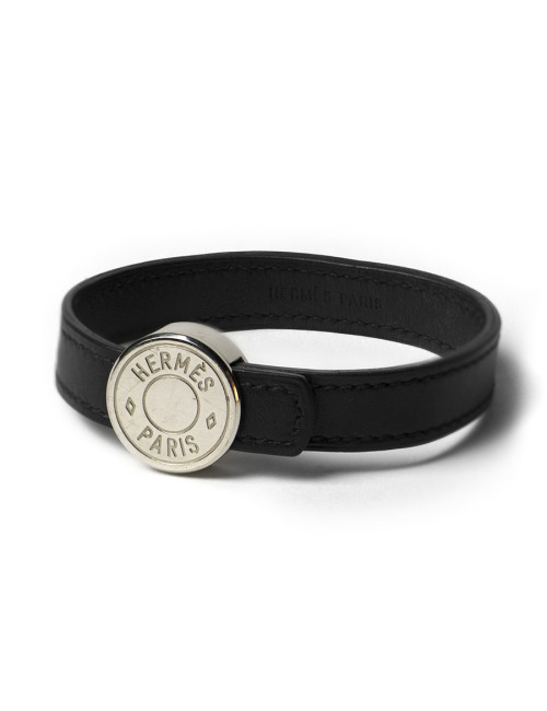 Bracelet Clou de selle HERMES cuir noir