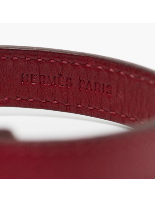 Bracelet HERMES clou de selle cuir cerise