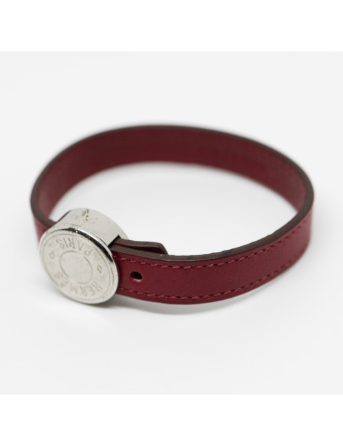 Bracelet HERMES clou de selle cuir cerise