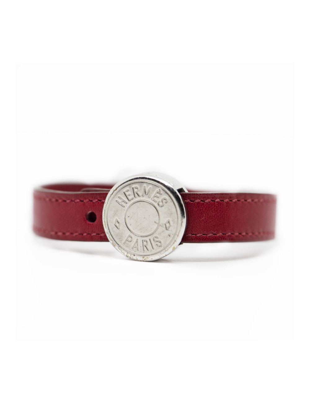 xxx Bracelet HERMES clou de selle cuir cerise