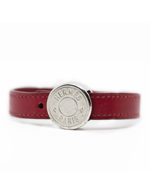 xxx Bracelet HERMES clou de selle cuir cerise