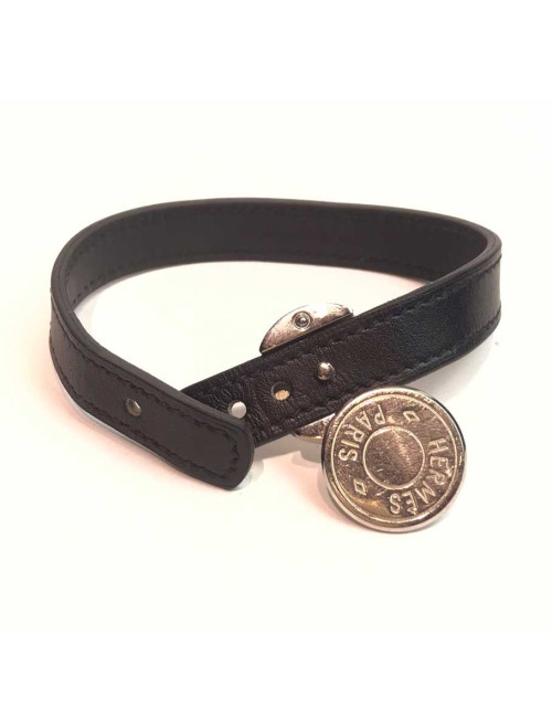 Bracelet Clou de selle HERMES cuir noir