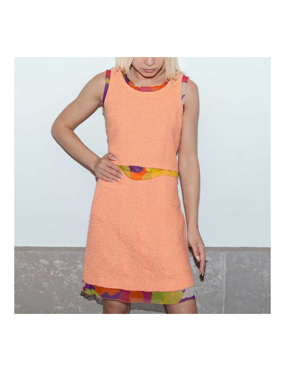 Ensemble CHANEL T 34 top et jupe corail