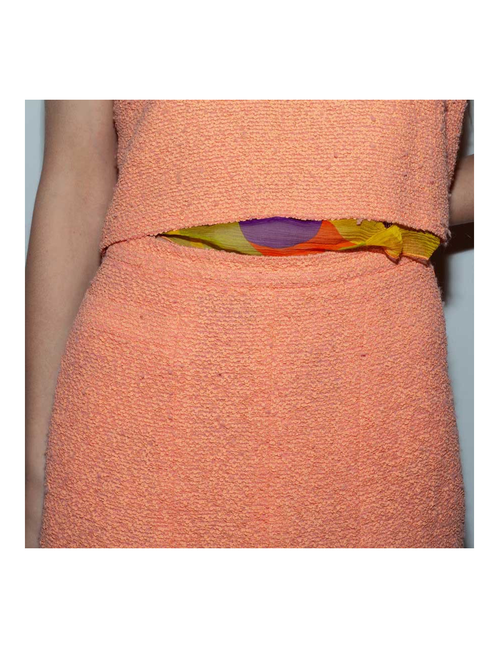 Ensemble CHANEL T 38 top et jupe corail