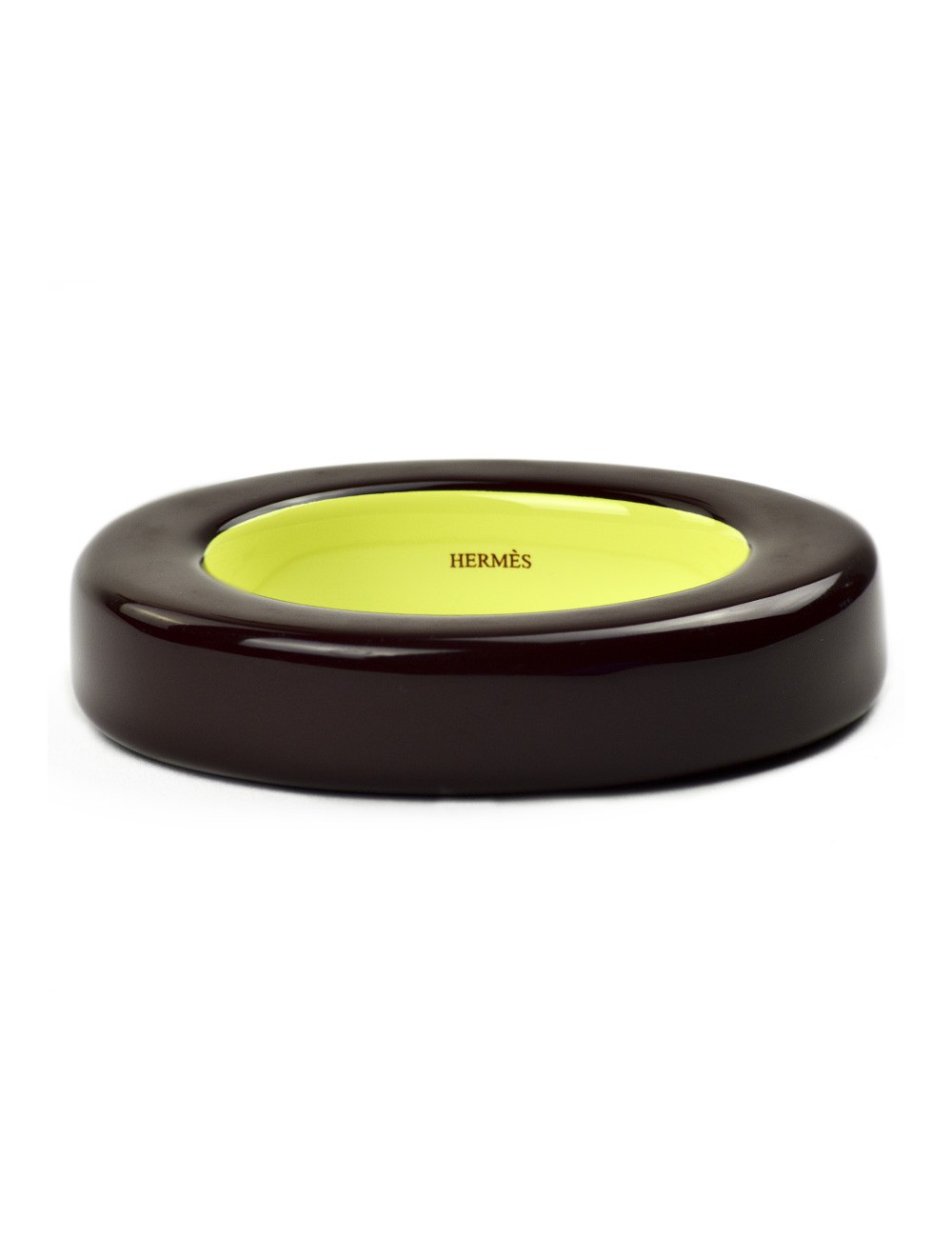 Bracelet HERMES Ariodante en bois laqué Marron et vert anis