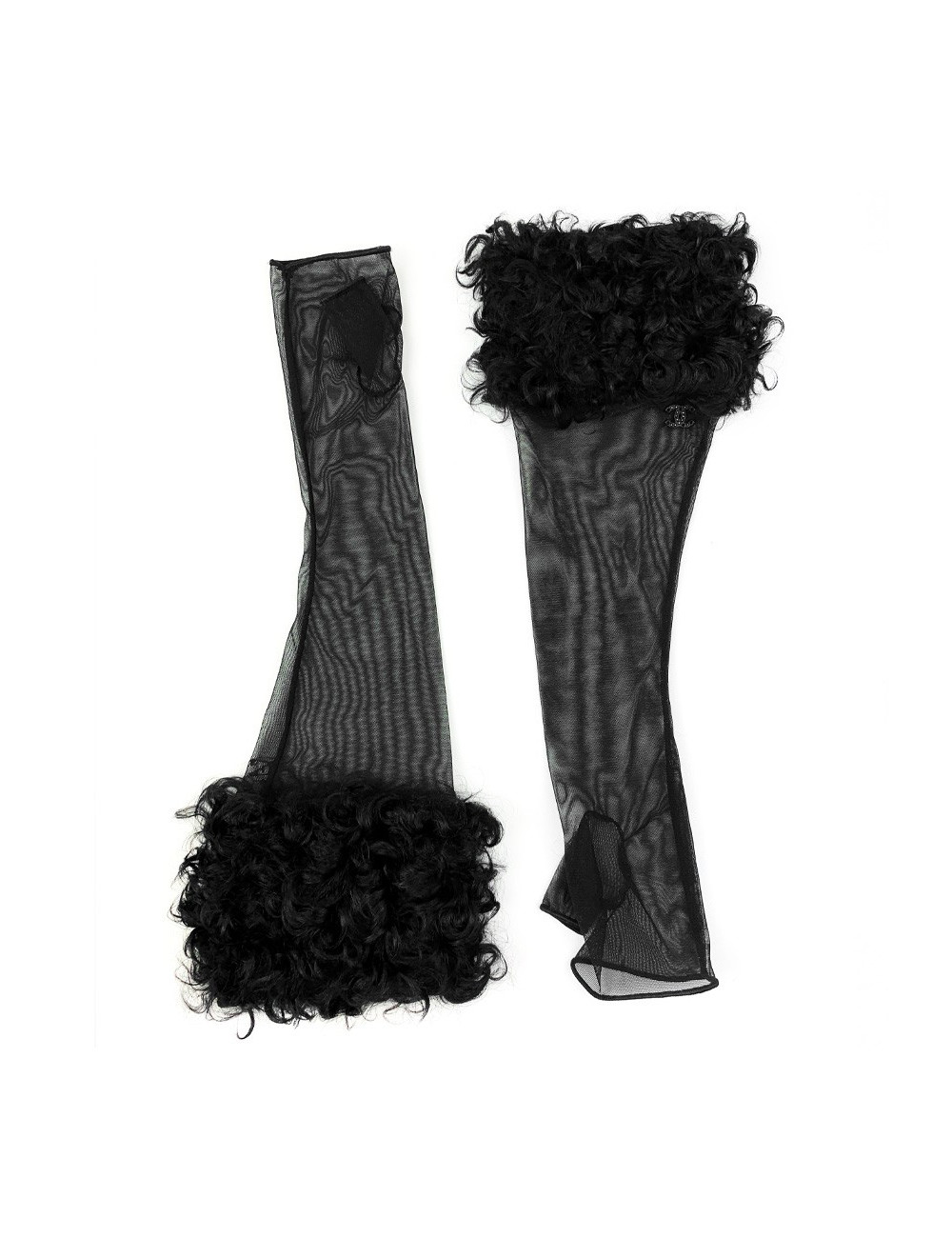 CHANEL mesh and lambskin gloves one size fits all