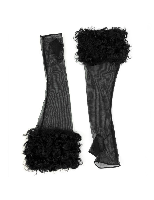 CHANEL mesh and lambskin gloves one size fits all