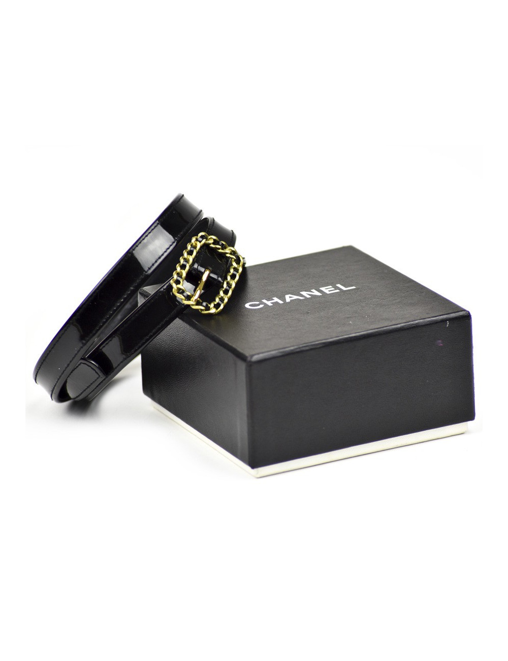 Ceinture CHANEL cuir vernis noir T80