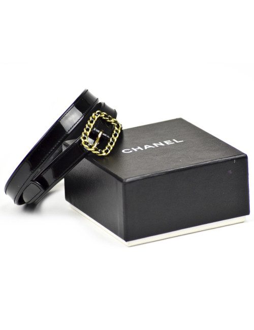 Ceinture CHANEL cuir vernis noir T80