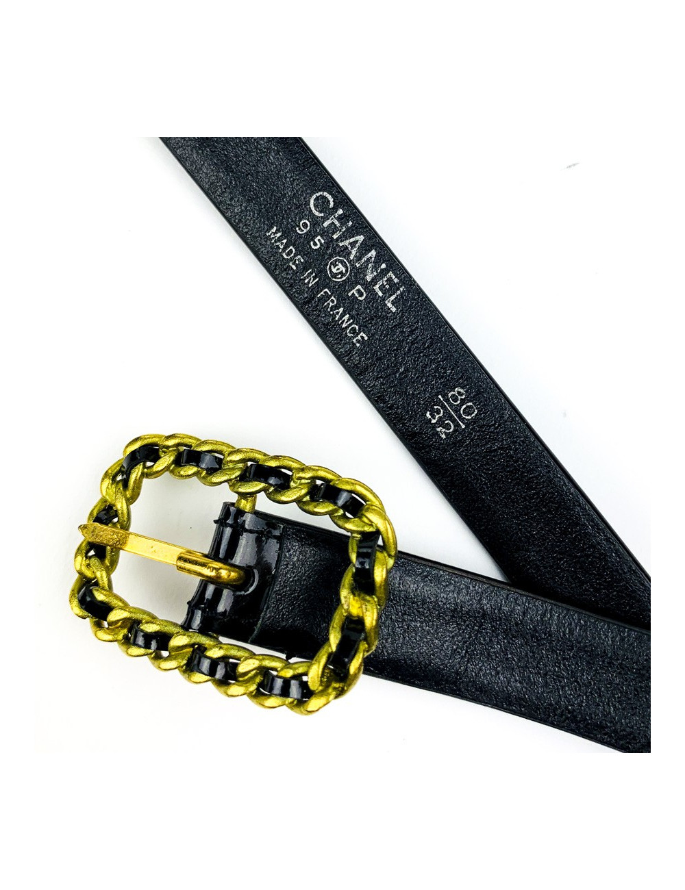 Ceinture CHANEL cuir vernis noir T80