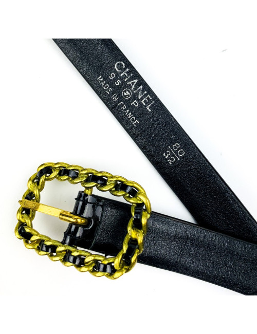 Ceinture CHANEL cuir vernis noir T80