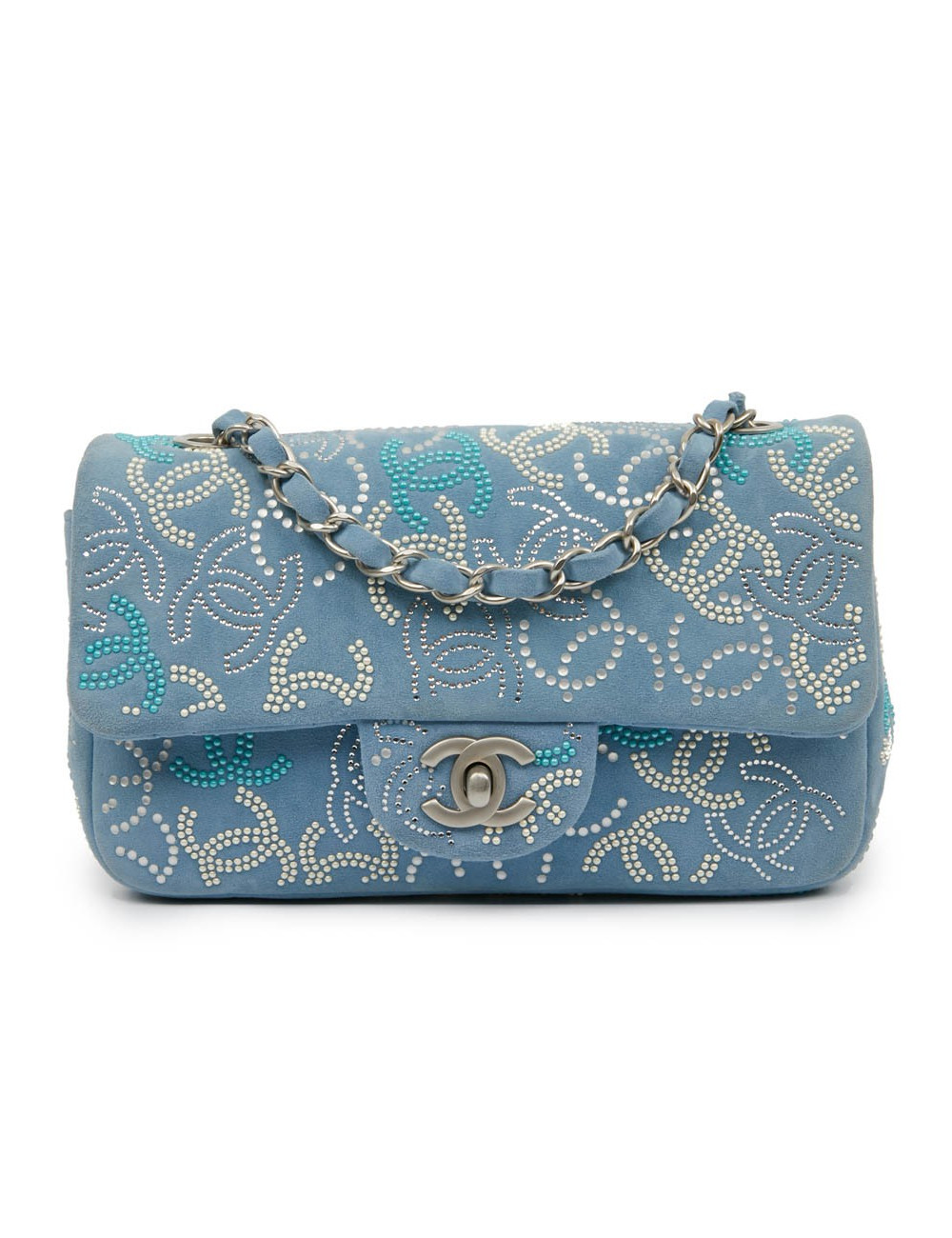 Petit sac classique CHANEL bleu perles 