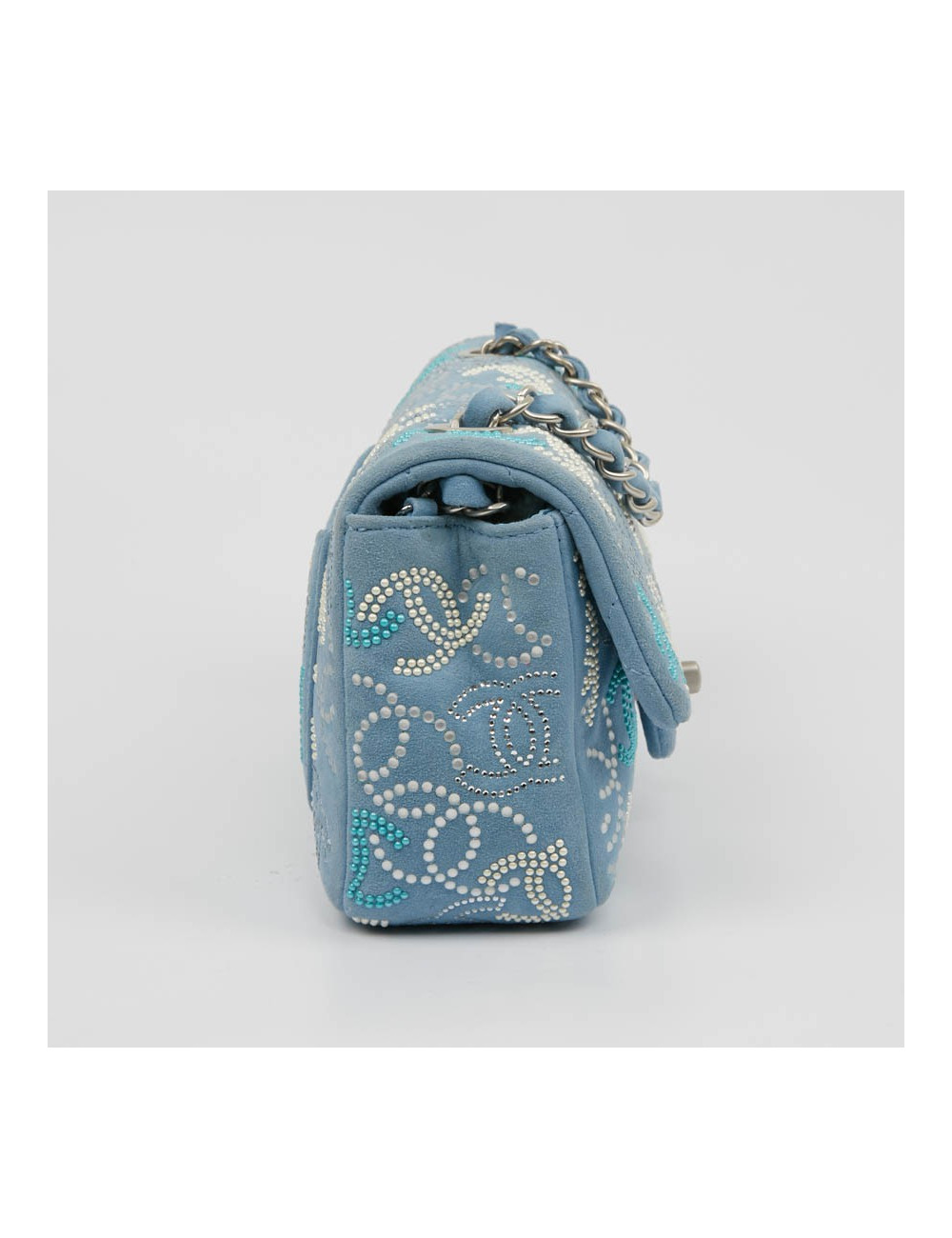 Petit sac classique CHANEL bleu perles 