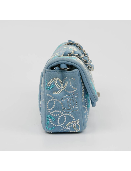 Petit sac classique CHANEL bleu perles 