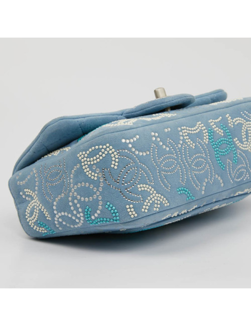 Petit sac classique CHANEL bleu perles 