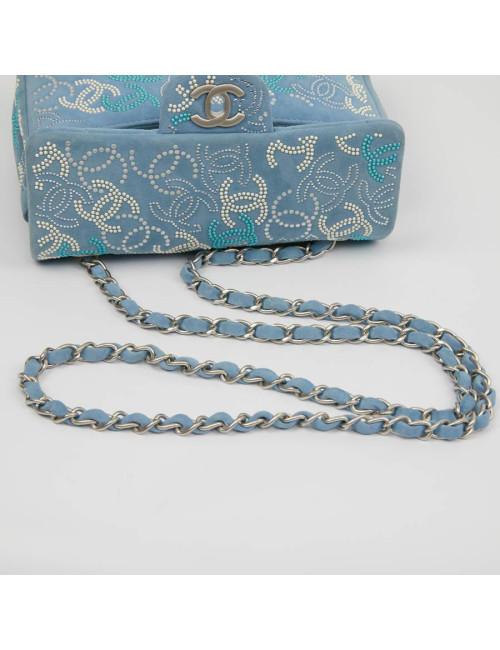 Petit sac classique CHANEL bleu perles 