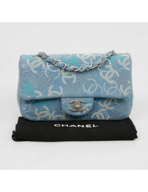 Petit sac classique CHANEL bleu perles 