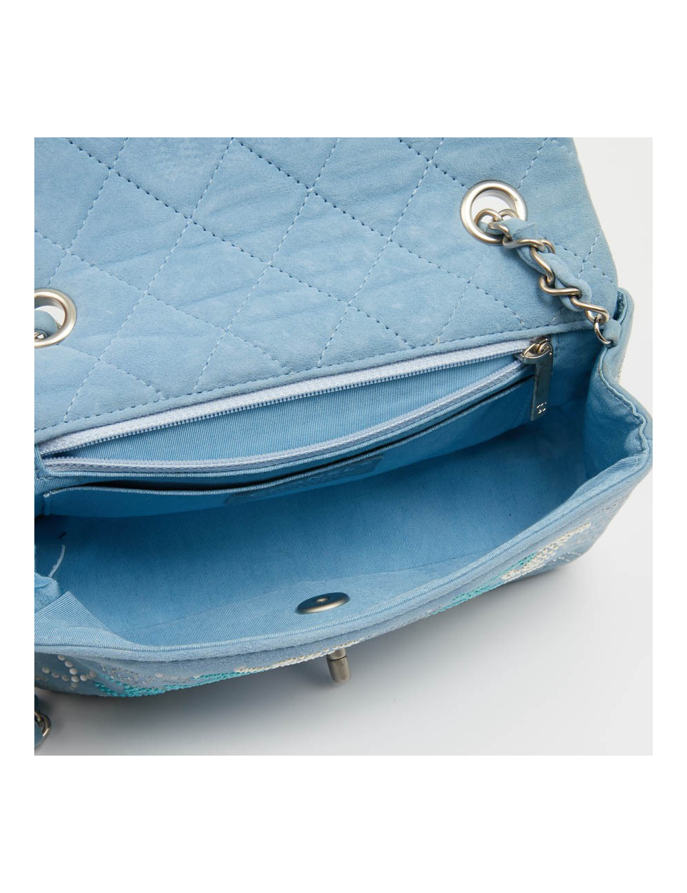 Petit sac classique CHANEL bleu perles 