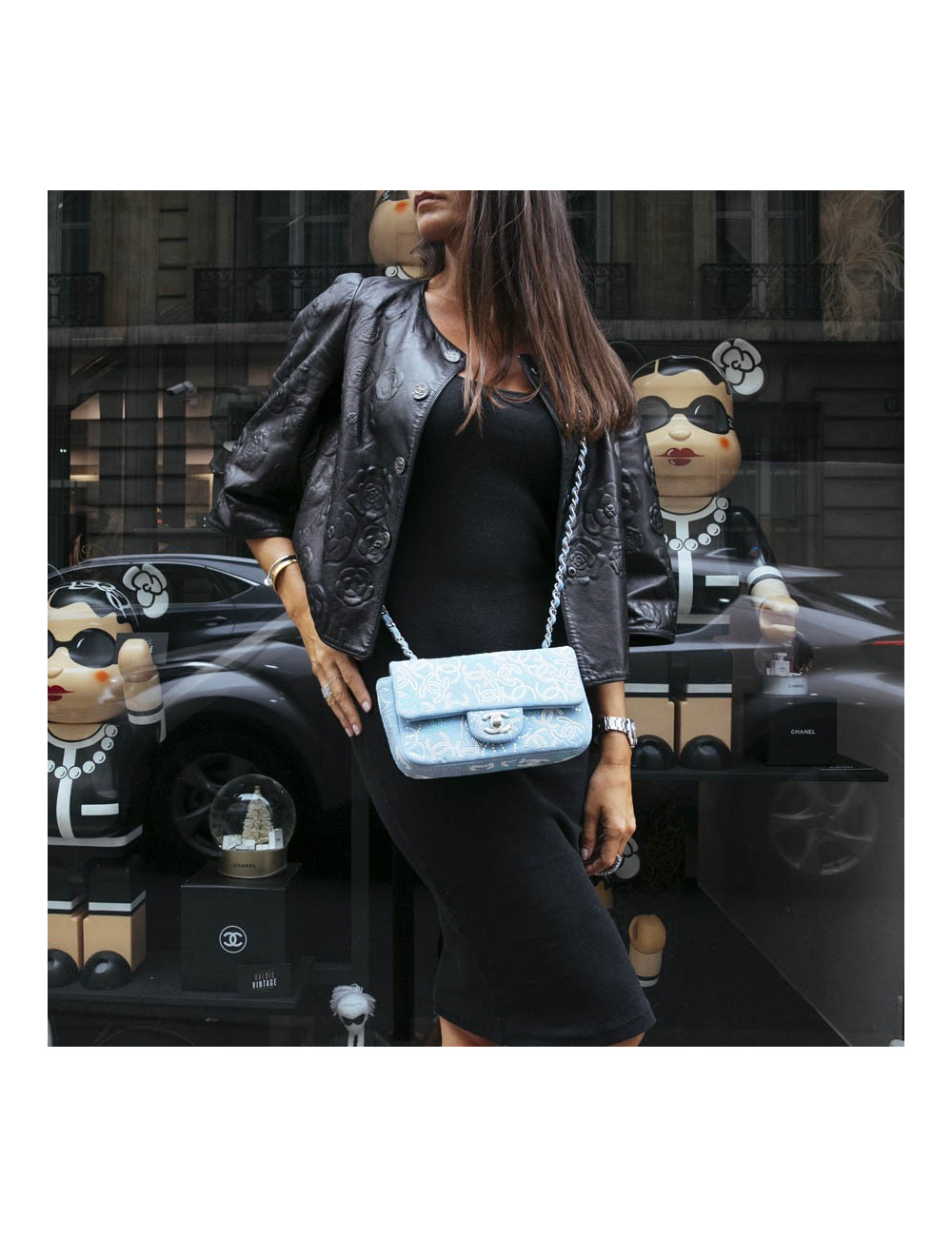 Petit sac classique CHANEL bleu perles 
