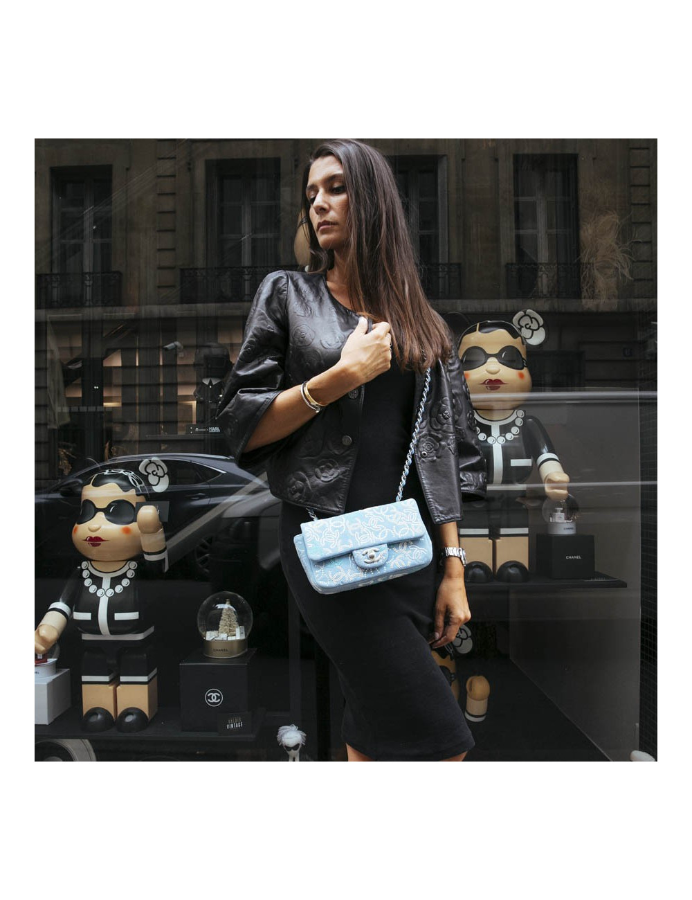 Petit sac classique CHANEL bleu perles 