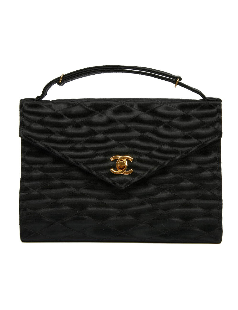 Sac pochette CHANEL en tissu noir matelassé