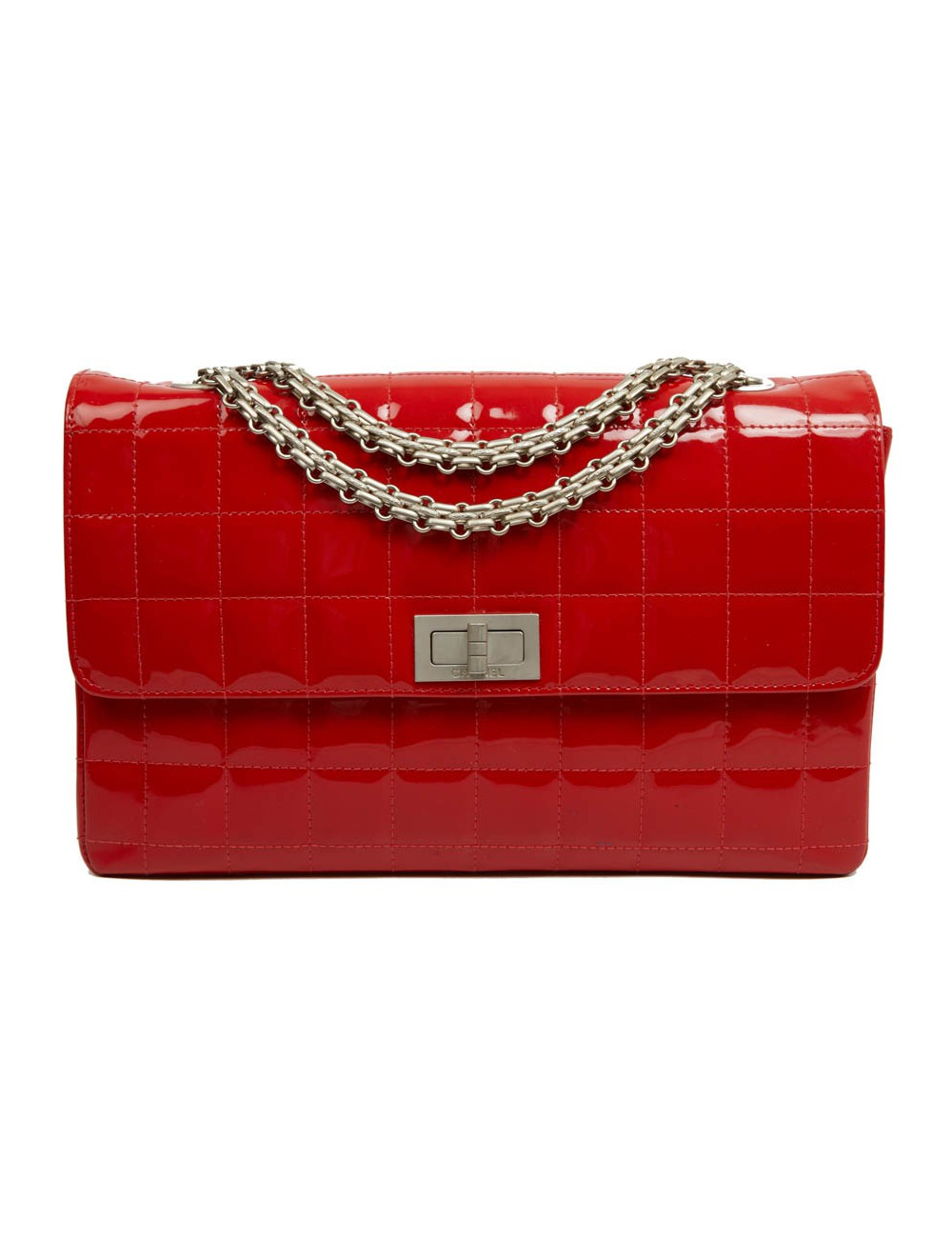 Sac 2.55 CHANEL cuir verni rouge Vintage