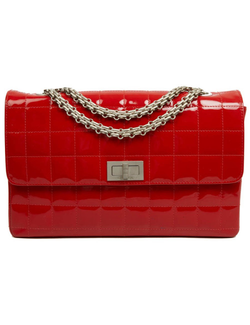 Sac 2.55 CHANEL cuir verni rouge Vintage