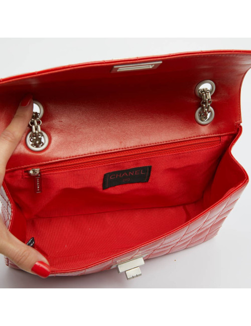 Sac 2.55 CHANEL cuir verni rouge Vintage