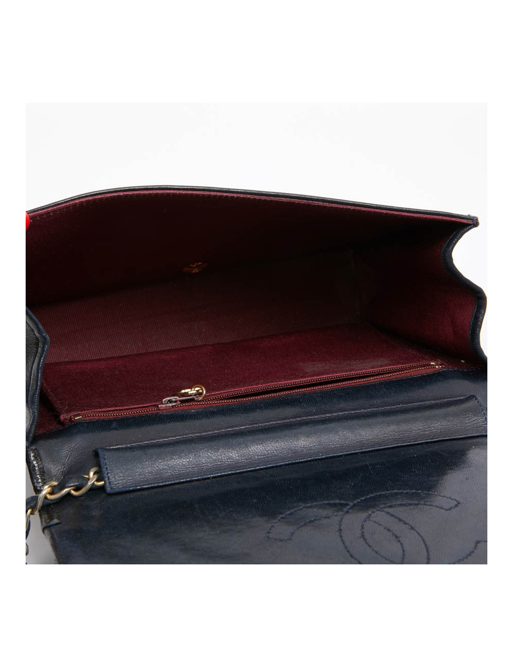 Sac à rabat CHANEL vintage cuir bleu marine