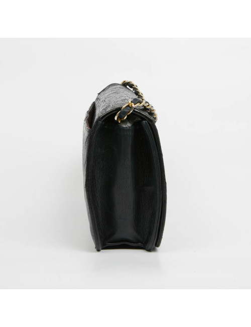 Sac à rabat CHANEL vintage cuir bleu marine