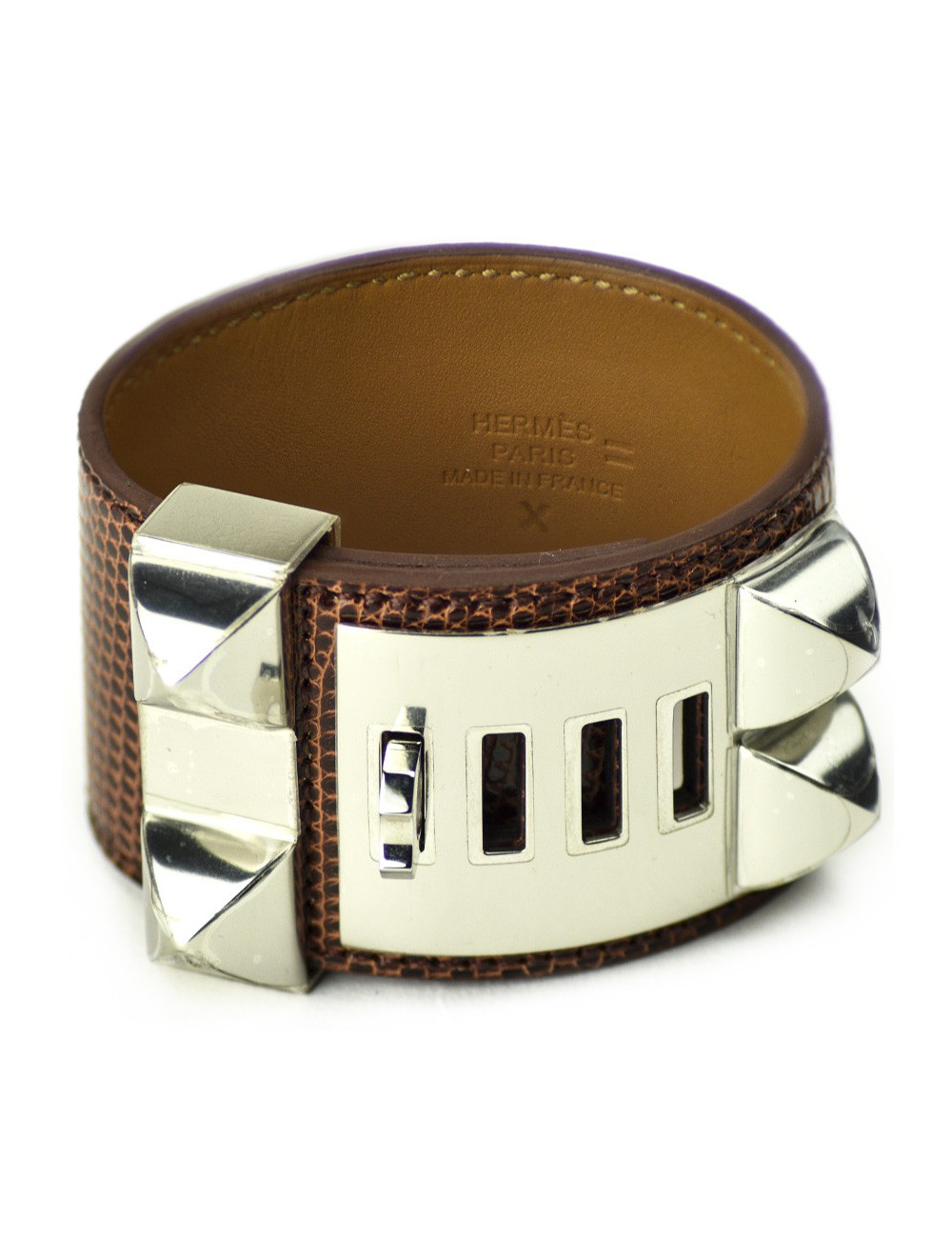 Bracelet HERMES collier de chien cuir lezard nilocus lisse étrusque