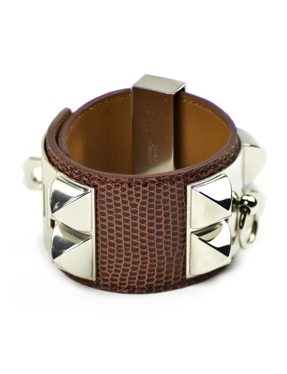 HERMES dog collar bracelet smooth Etrusque nilocus lezard leather