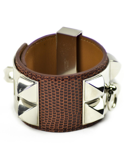 HERMES dog collar bracelet smooth Etrusque nilocus lezard leather