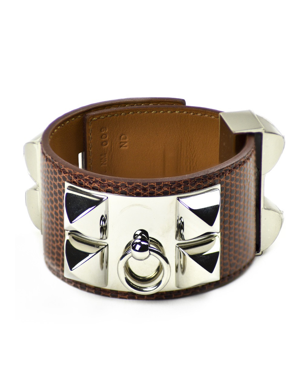 HERMES dog collar bracelet smooth Etrusque nilocus lezard leather