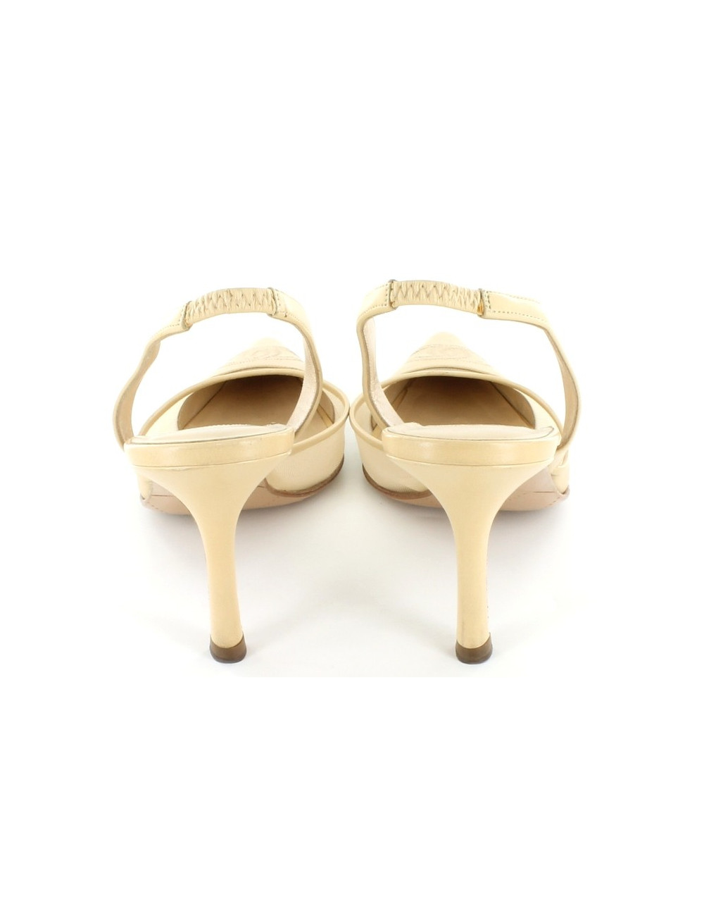 Escarpins CHANEL en cuir et résille beige T 37,5