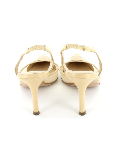 Escarpins CHANEL en cuir et résille beige T 37,5