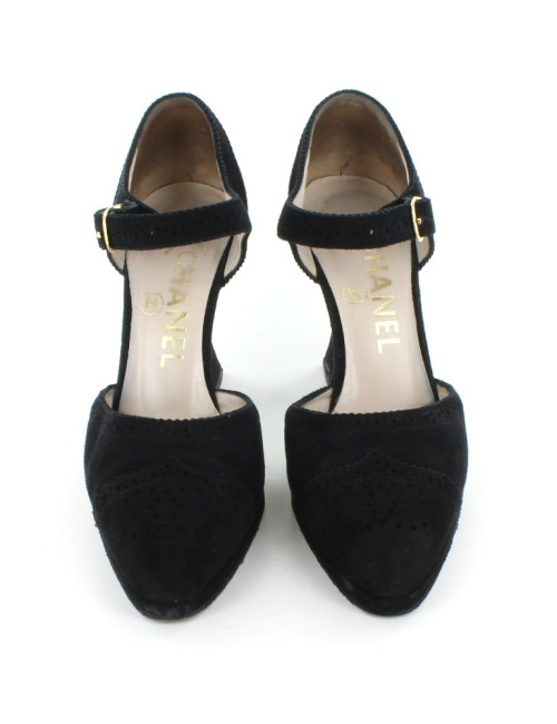 Escarpins CHANEL en veau velours noir T 36,5 