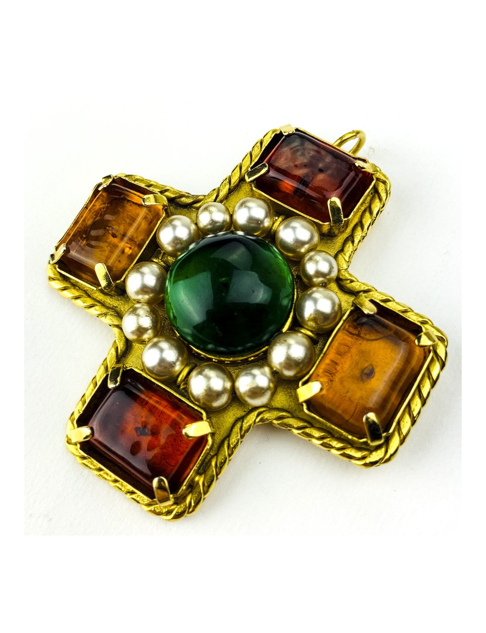 Broche CHANEL Couture en pâte de verre Vintage